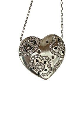 Flora Shine Heart Necklace Silver Plated Pavé Crystal